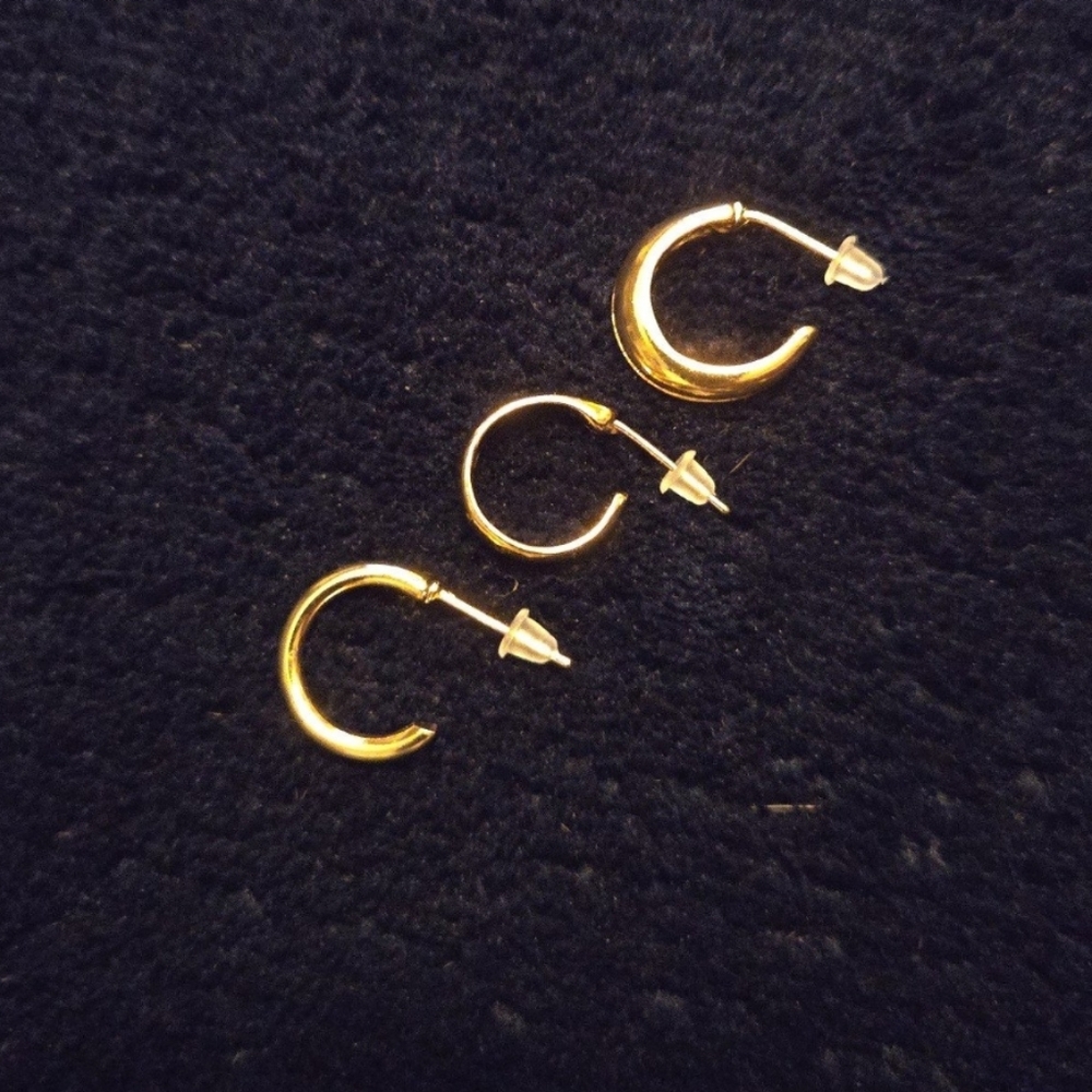 Set of 3 unique design, 14kt gold plated hoop earings...25021, 25022, 25023